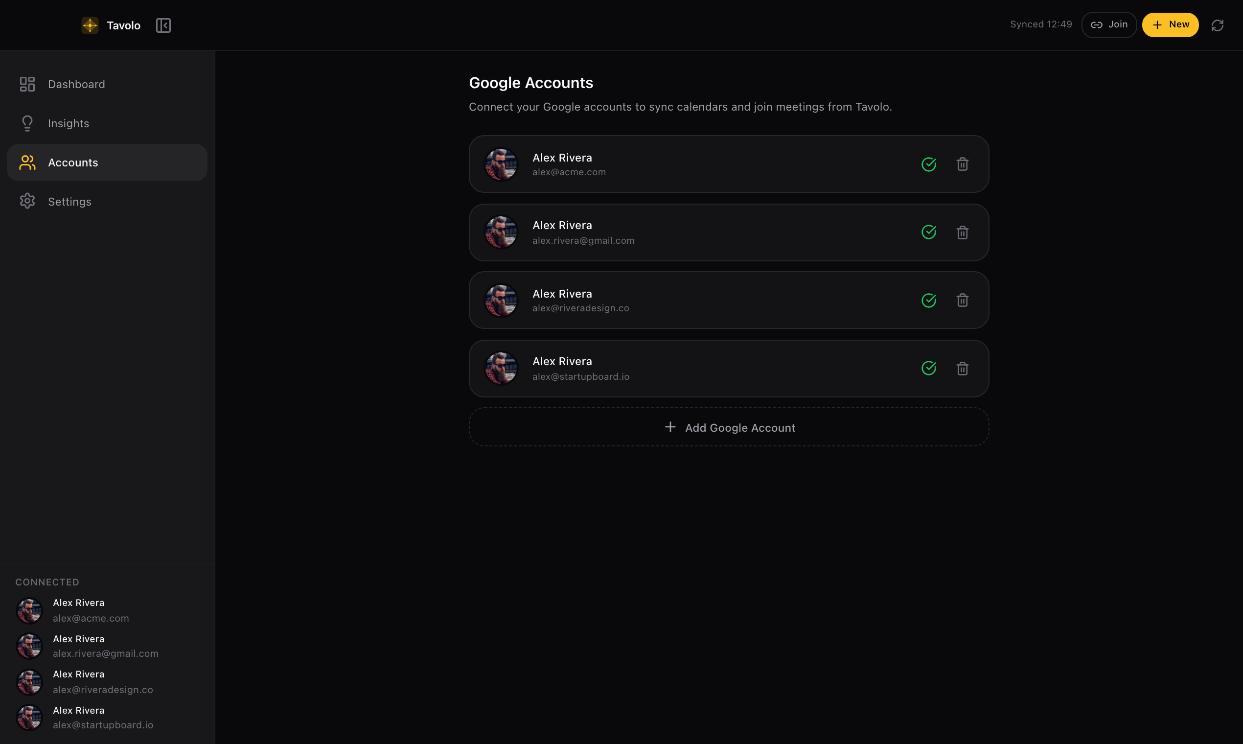 Connected Google accounts management